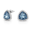 Aqua Blue Trillion-Cut Halo Stud Earrings