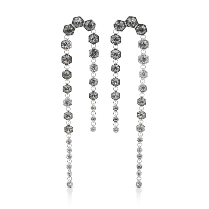 Gunmetal Hexagon Crystal Arch Chain Drop Earrings
