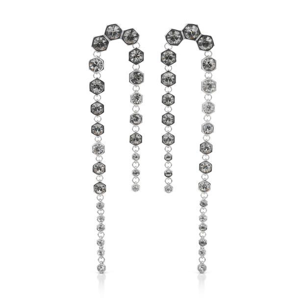 Gunmetal Hexagon Crystal Arch Chain Drop Earrings