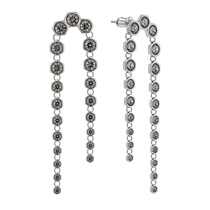 Gunmetal Hexagon Crystal Arch Chain Drop Earrings