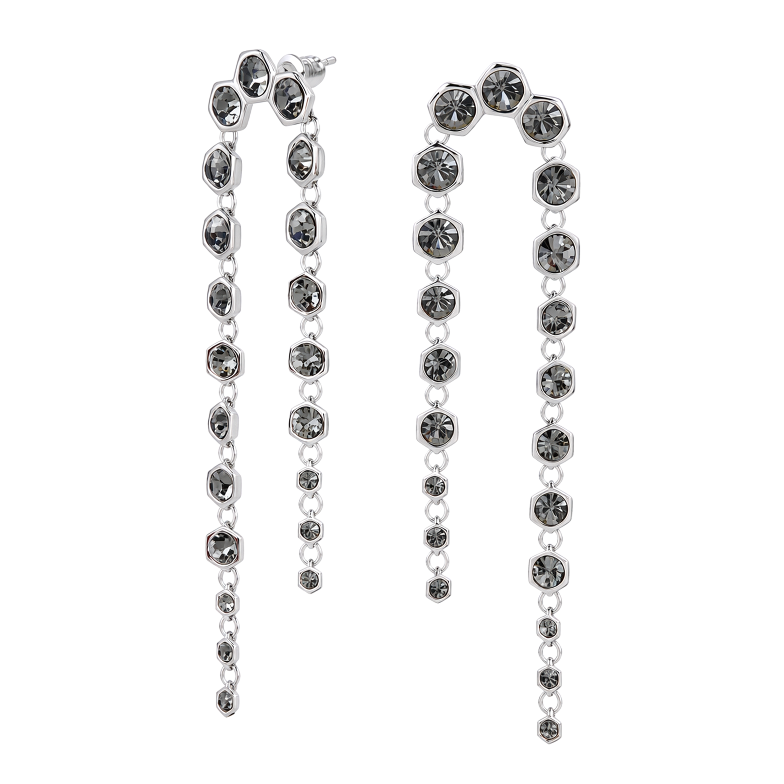 Gunmetal Hexagon Crystal Arch Chain Drop Earrings