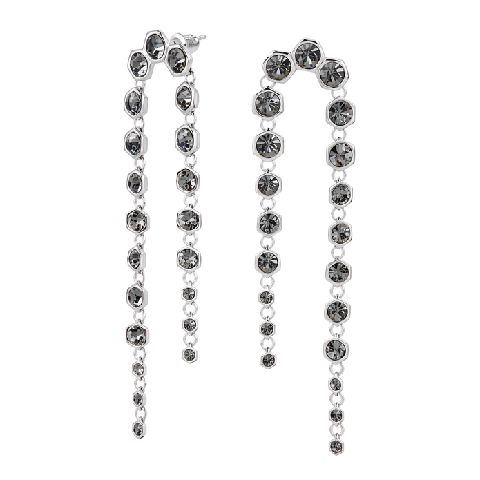 Gunmetal Hexagon Crystal Arch Chain Drop Earrings