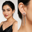 Gunmetal Hexagon Crystal Arch Chain Drop Earrings