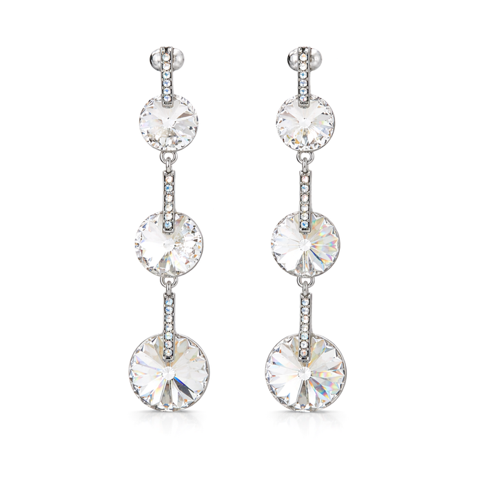 Clear Rivoli Triple Crystal Silver Drop Earrings