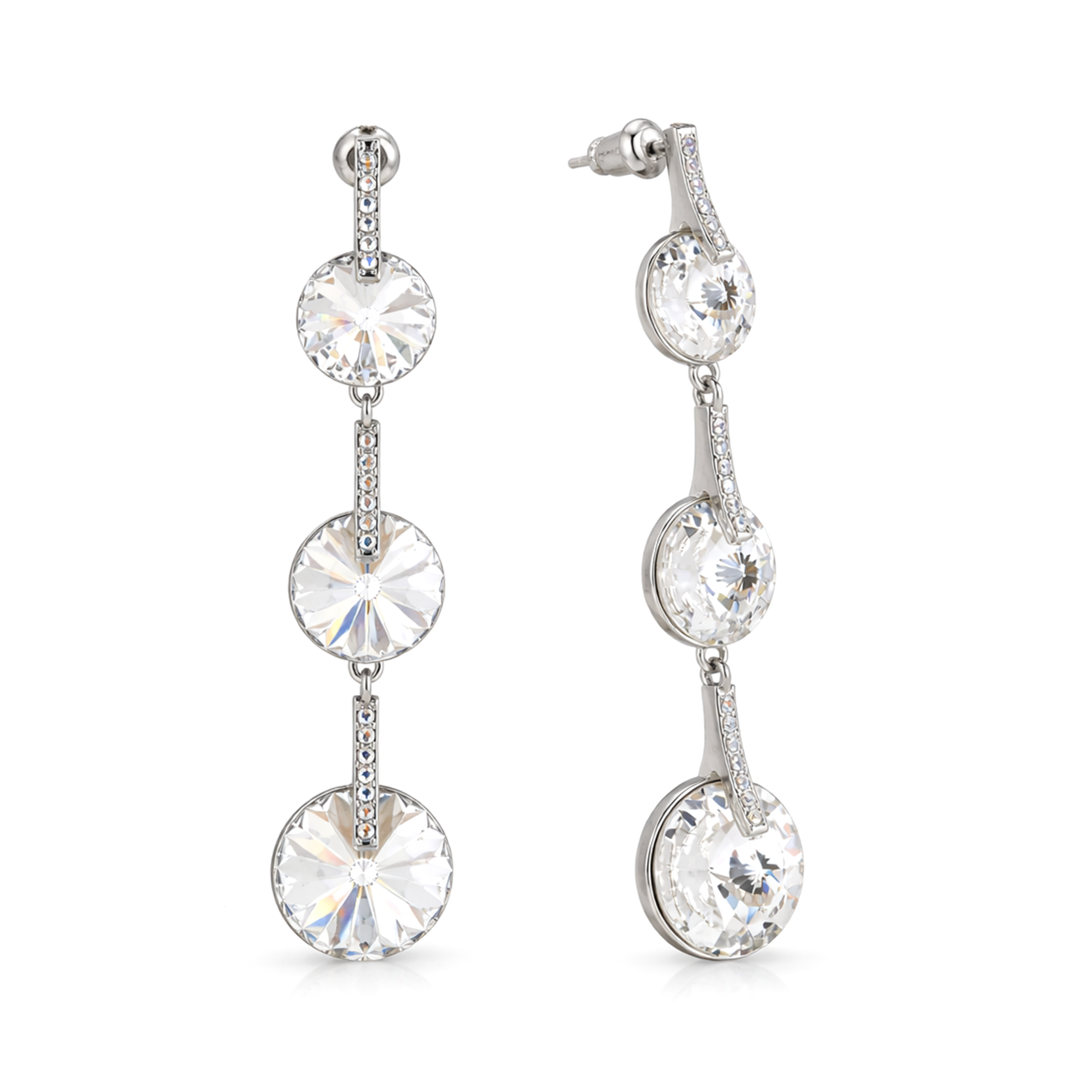 Clear Rivoli Triple Crystal Silver Drop Earrings