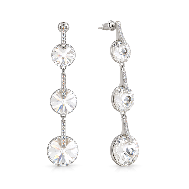 Clear Rivoli Triple Crystal Silver Drop Earrings