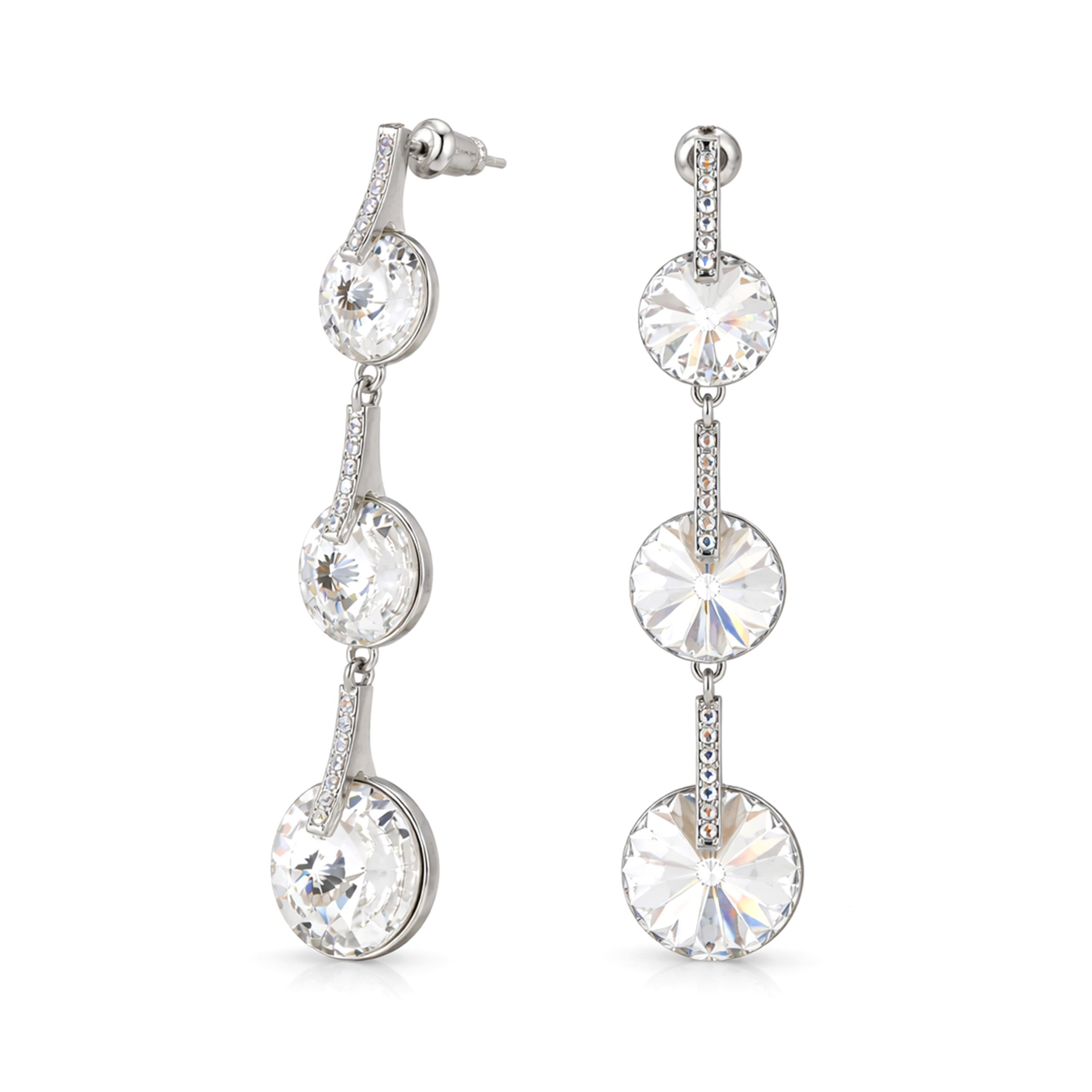 Clear Rivoli Triple Crystal Silver Drop Earrings