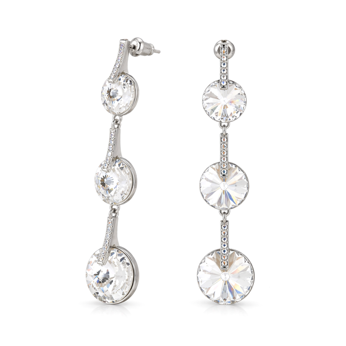 Clear Rivoli Triple Crystal Silver Drop Earrings