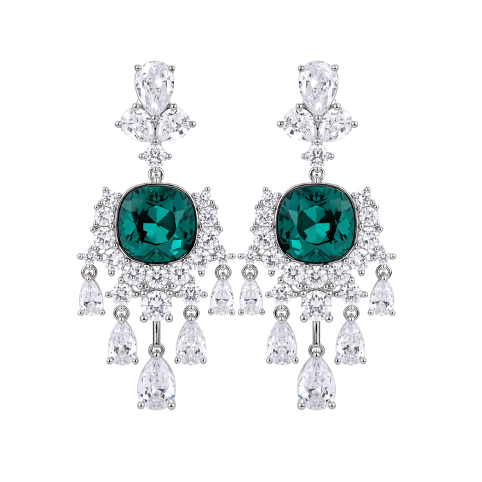 Emerald Green Cushion Crystal Chandelier Drop Earrings