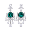 Emerald Green Cushion Crystal Chandelier Drop Earrings