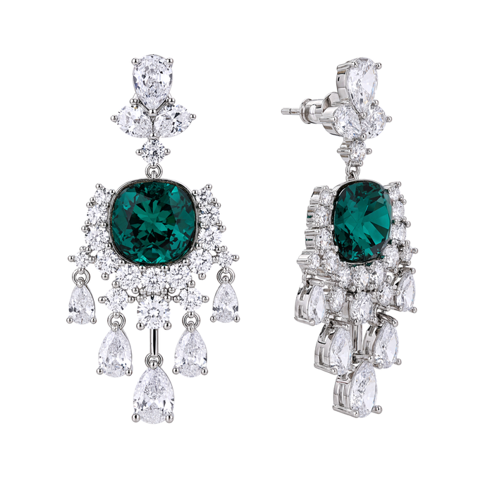 Emerald Green Cushion Crystal Chandelier Drop Earrings