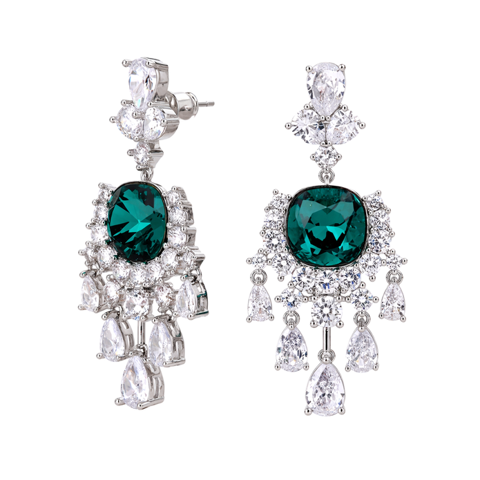 Emerald Green Cushion Crystal Chandelier Drop Earrings
