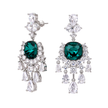 Emerald Green Cushion Crystal Chandelier Drop Earrings