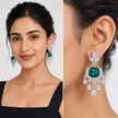 Emerald Green Cushion Crystal Chandelier Drop Earrings