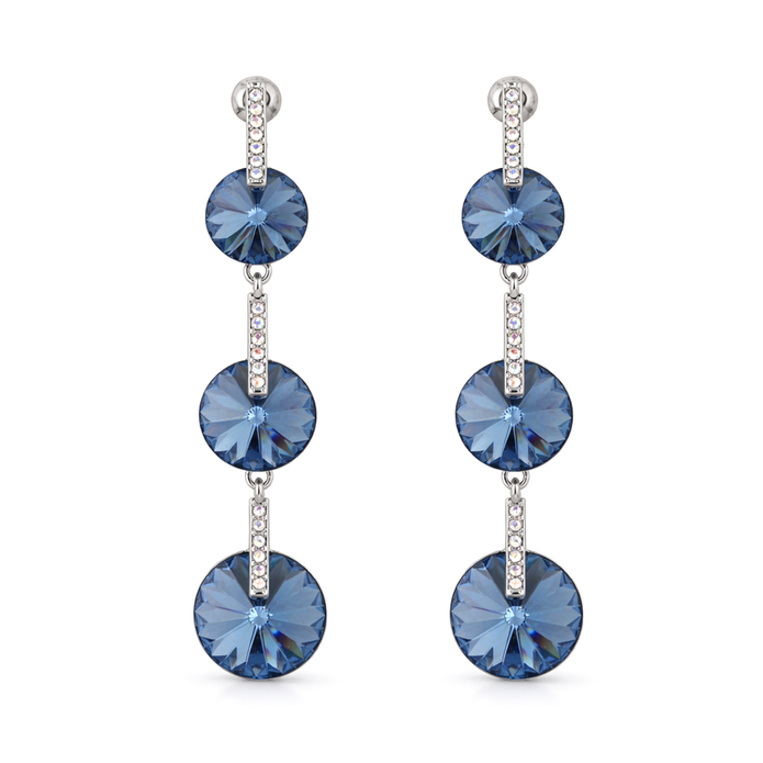 Deep Blue Rivoli Triple Crystal Drop Earrings