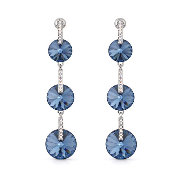 Deep Blue Rivoli Triple Crystal Drop Earrings
