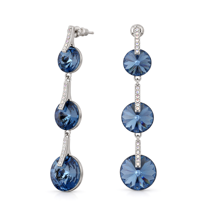 Deep Blue Rivoli Triple Crystal Drop Earrings