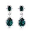 Emerald Green Oval Teardrop Halo Crystal Drop Earrings