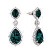 Emerald Green Oval Teardrop Halo Crystal Drop Earrings