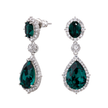 Emerald Green Oval Teardrop Halo Crystal Drop Earrings