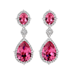 Rich Pink Oval Crystal Halo Teardrop Drop Earrings