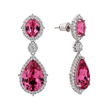 Rich Pink Oval Crystal Halo Teardrop Drop Earrings