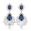 Deep Blue Oval Crystal Fan Drop Earrings