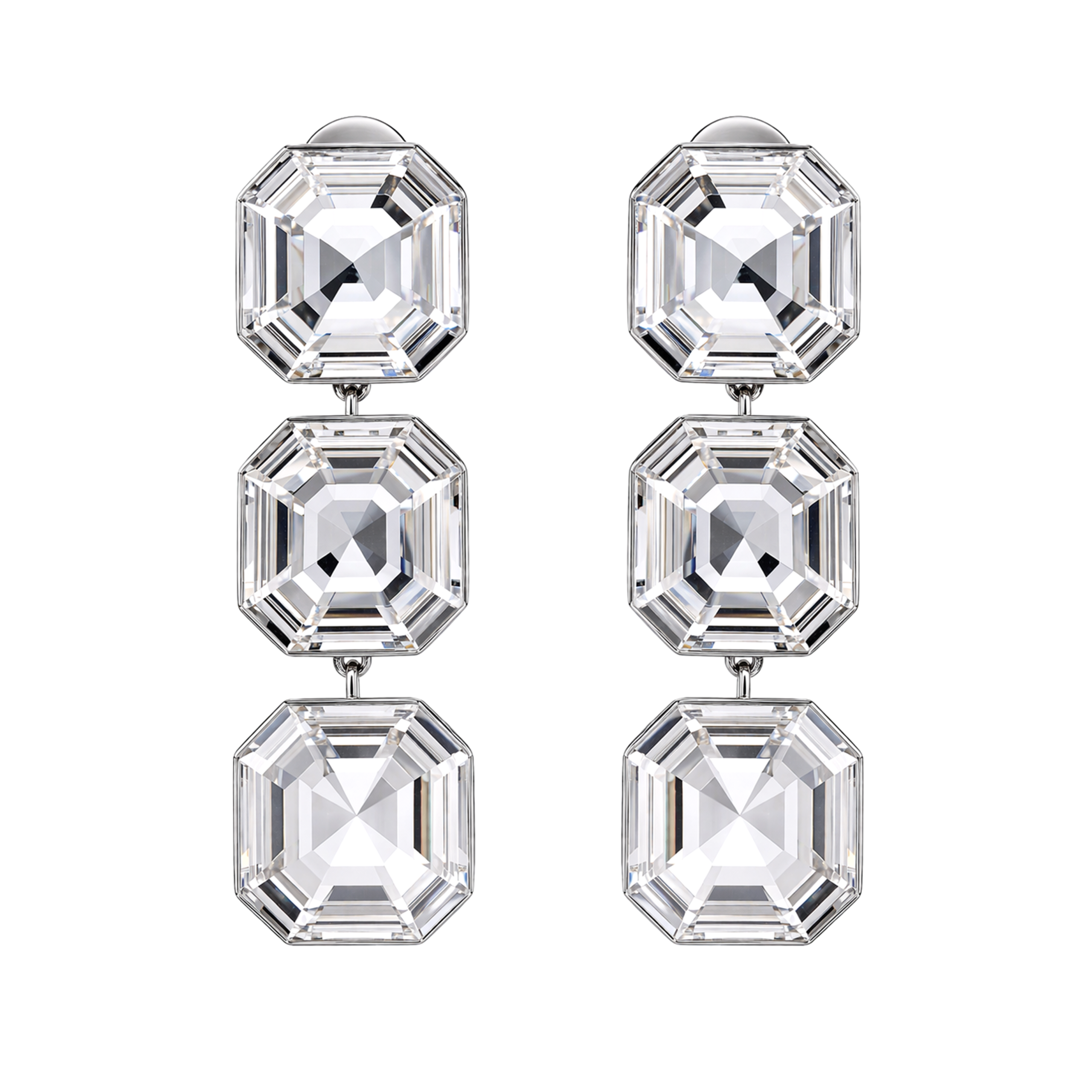 Clear Asscher Crystal Triple Statement Drop Earrings