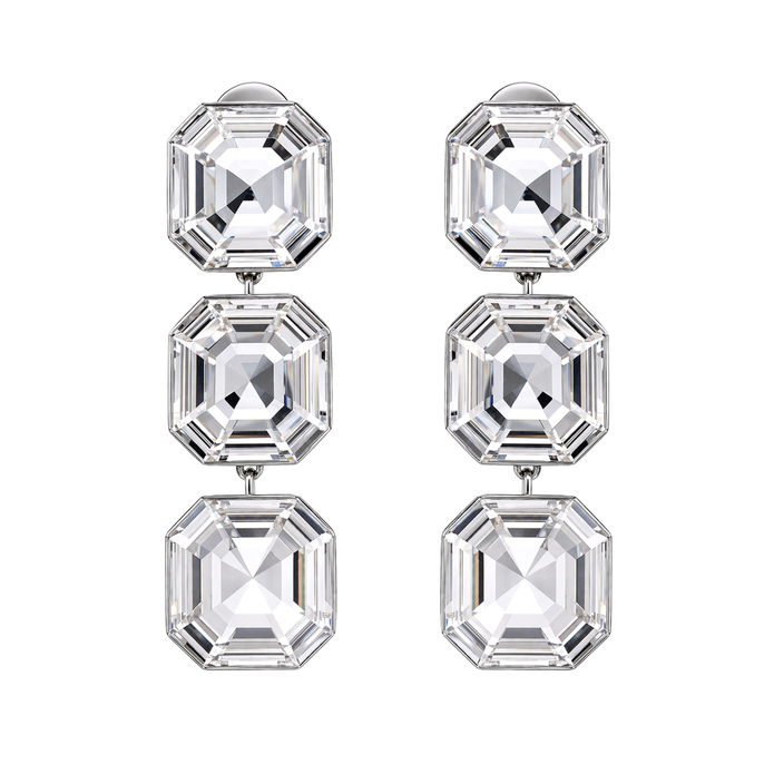 Clear Asscher Crystal Triple Statement Drop Earrings