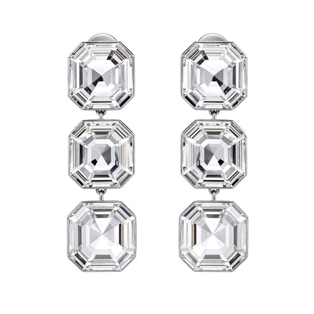 Clear Asscher Crystal Triple Statement Drop Earrings