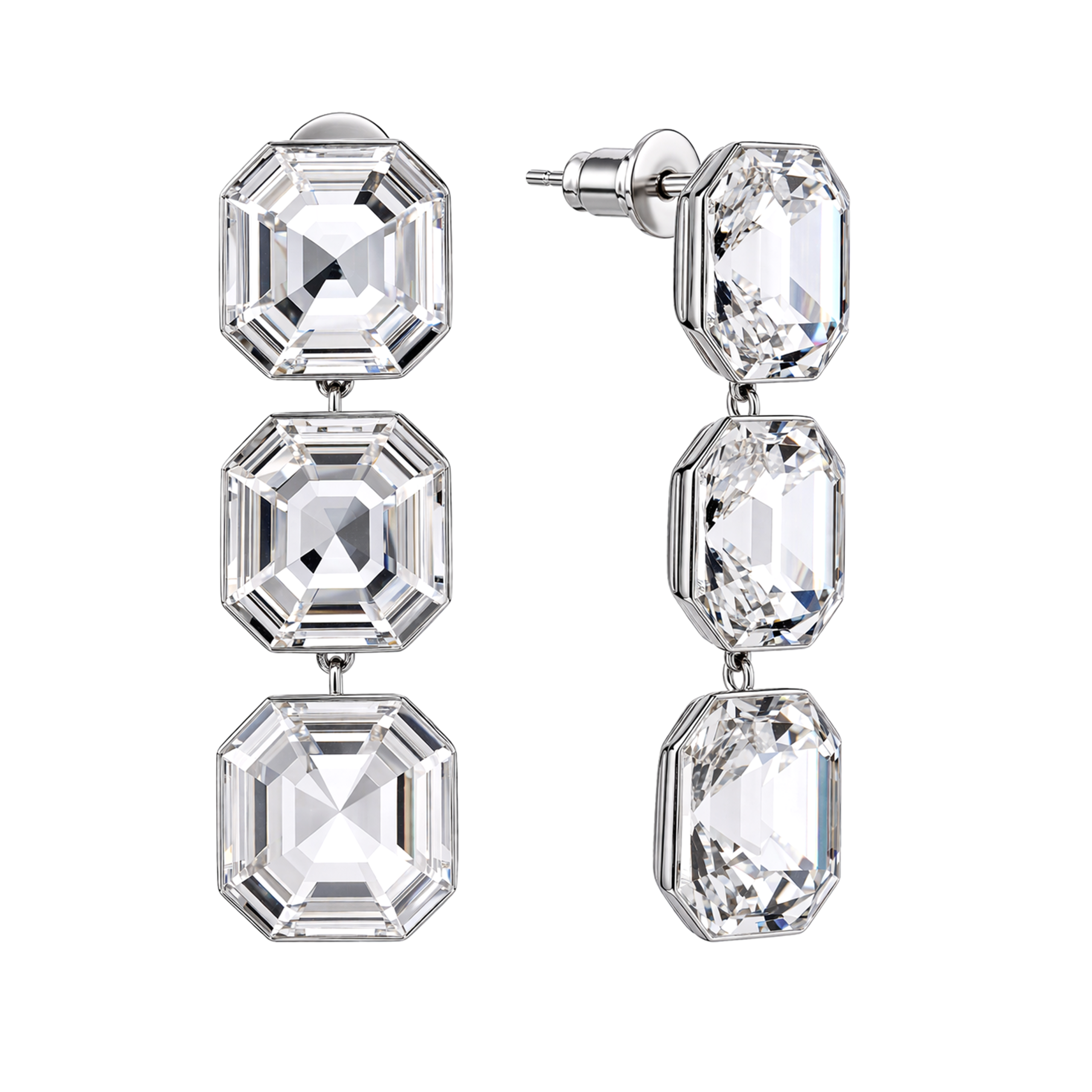 Clear Asscher Crystal Triple Statement Drop Earrings