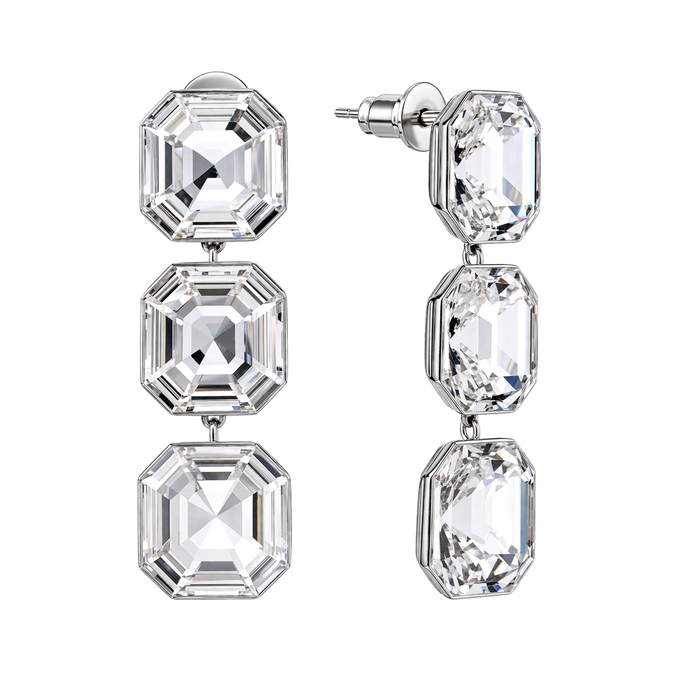 Clear Asscher Crystal Triple Statement Drop Earrings