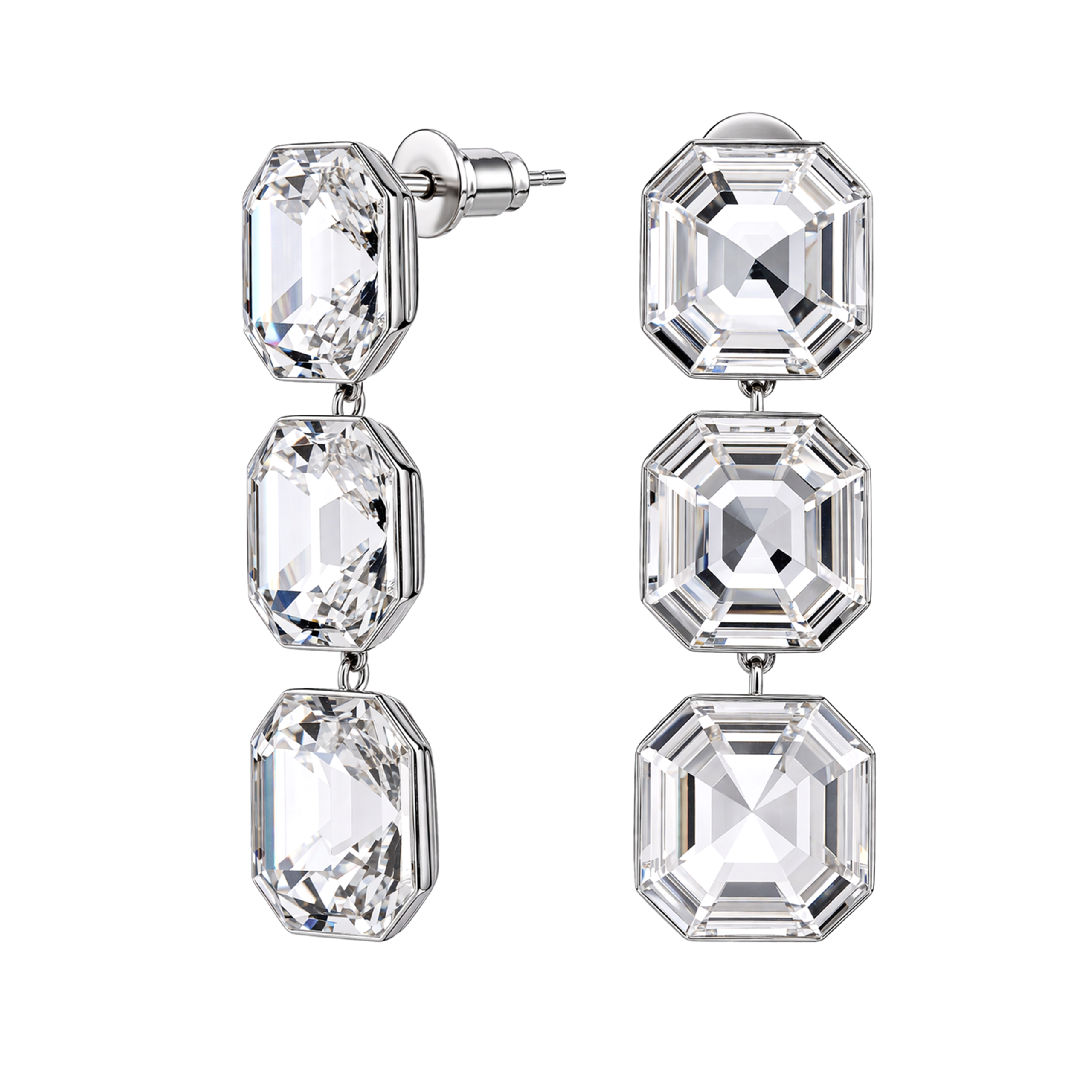 Clear Asscher Crystal Triple Statement Drop Earrings