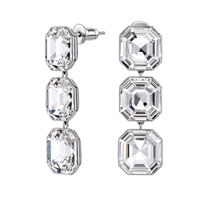 Clear Asscher Crystal Triple Statement Drop Earrings