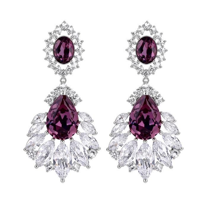 Amethyst Oval Crystal Petal Fan Drop Earrings