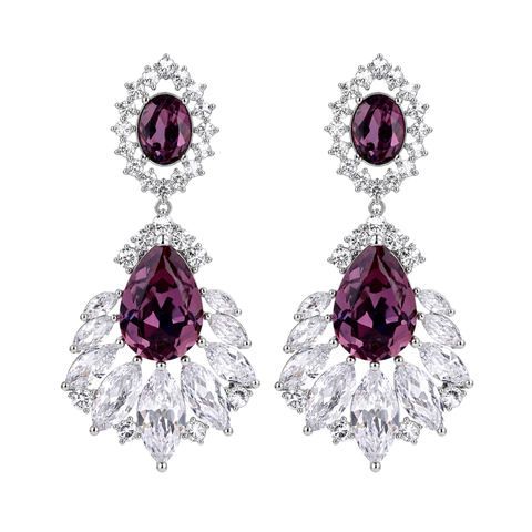 Amethyst Oval Crystal Petal Fan Drop Earrings