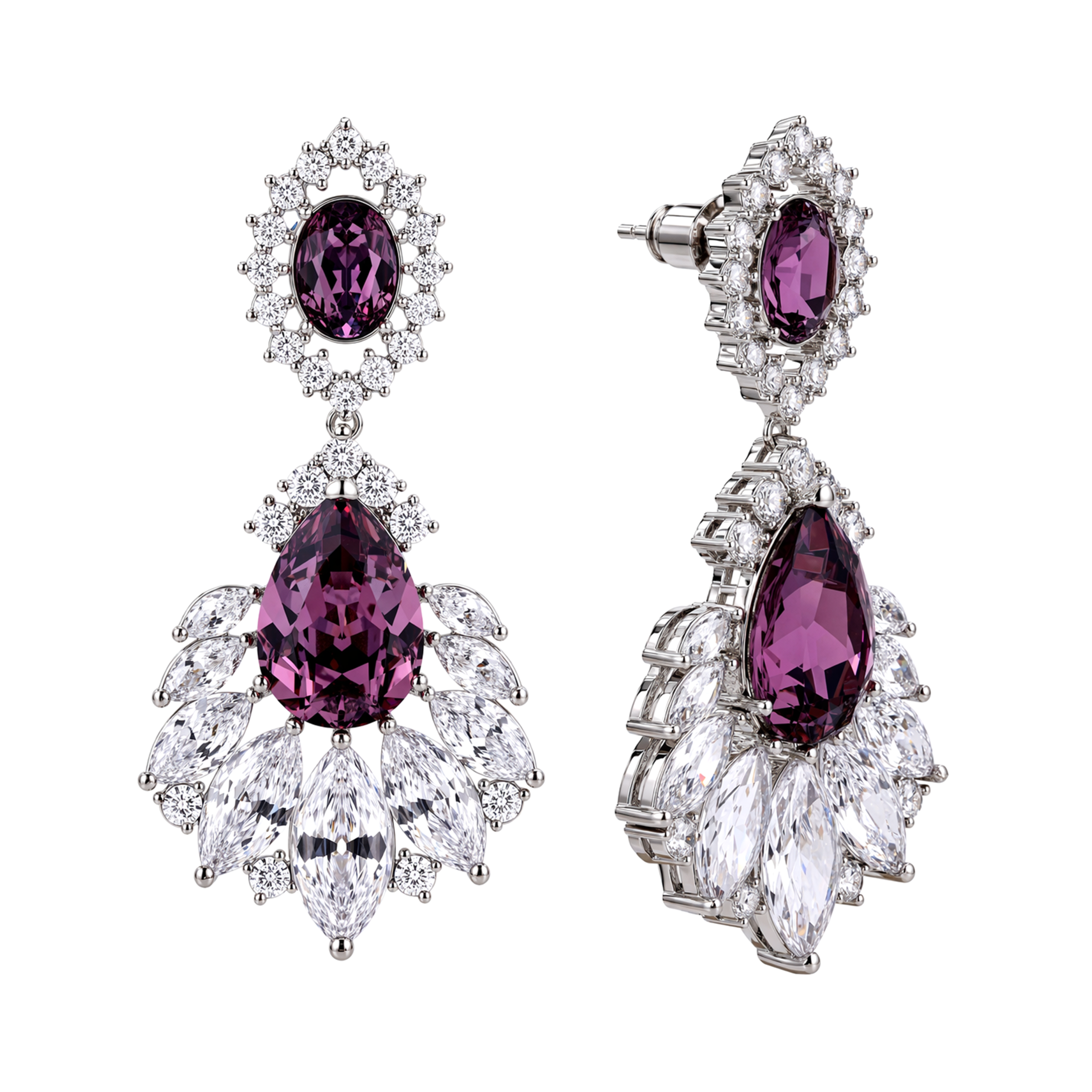 Amethyst Oval Crystal Petal Fan Drop Earrings