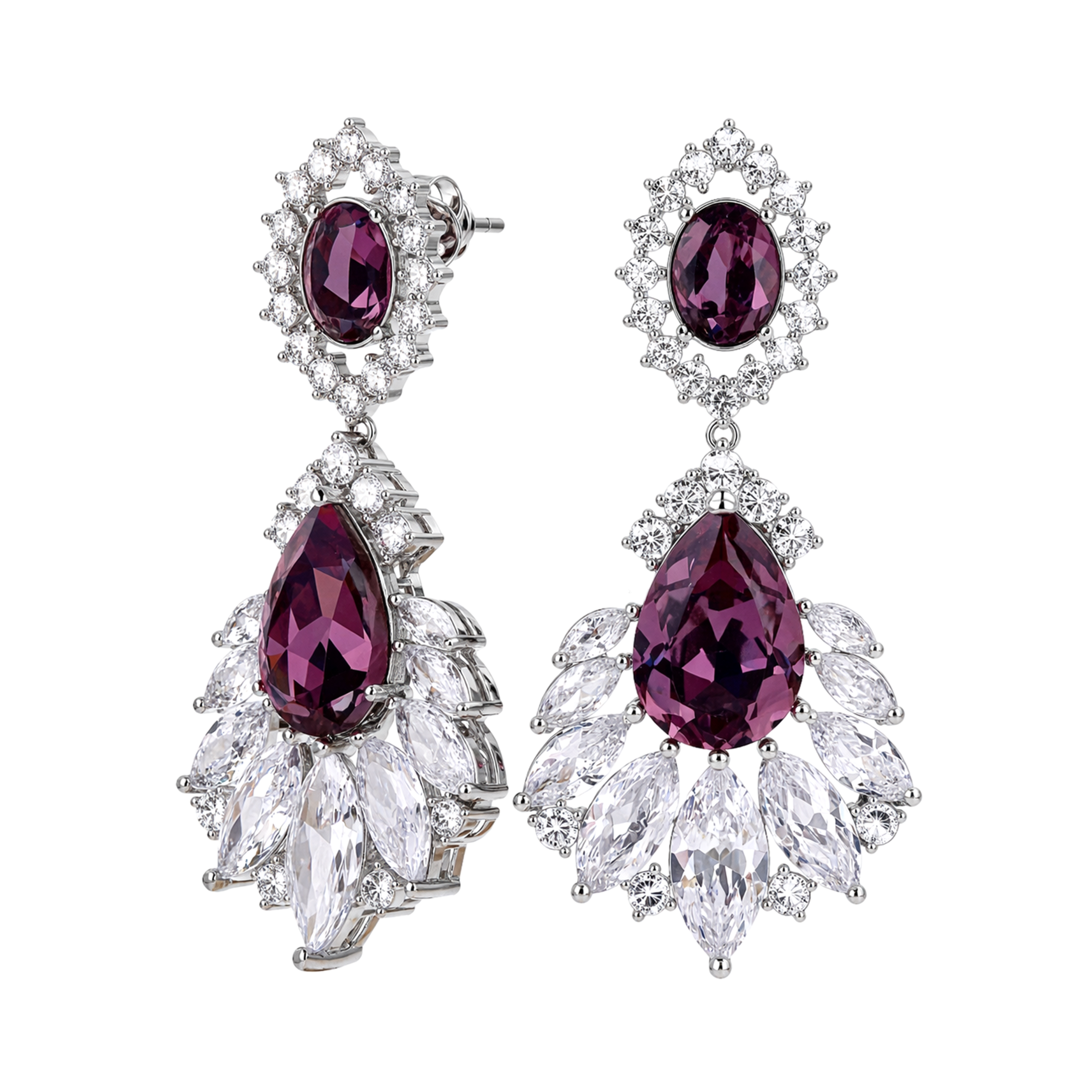 Amethyst Oval Crystal Petal Fan Drop Earrings
