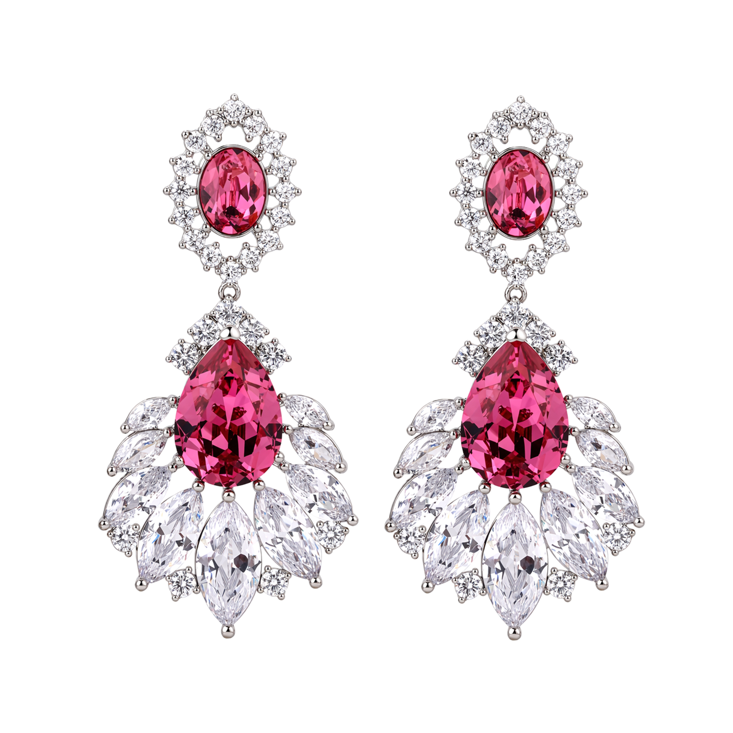 Fuchsia Oval Crystal Marquise Fan Drop Earrings