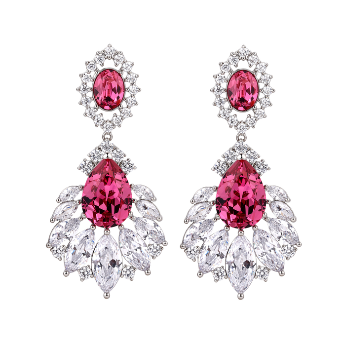 Fuchsia Oval Crystal Marquise Fan Drop Earrings