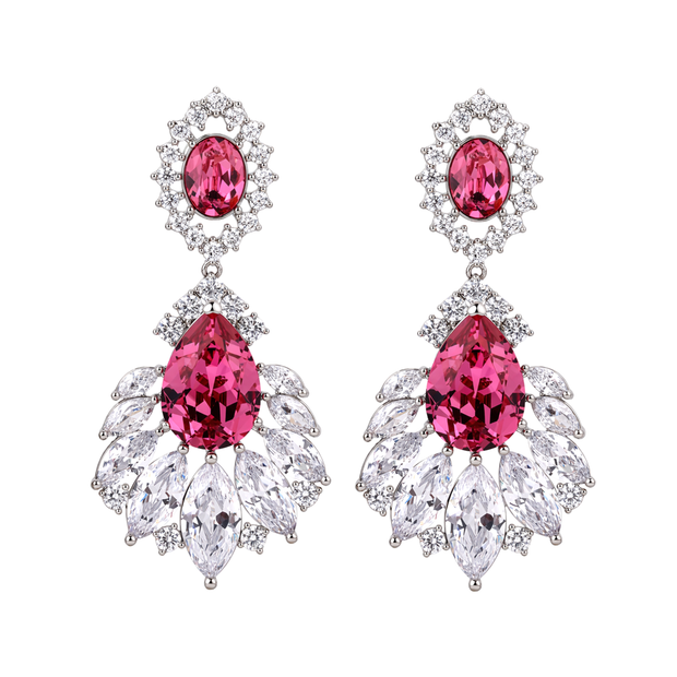 Fuchsia Oval Crystal Marquise Fan Drop Earrings