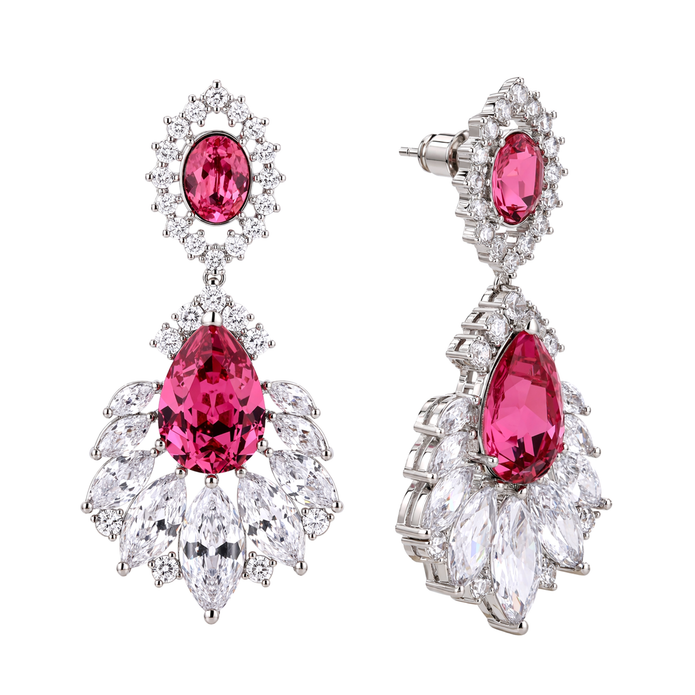 Fuchsia Oval Crystal Marquise Fan Drop Earrings