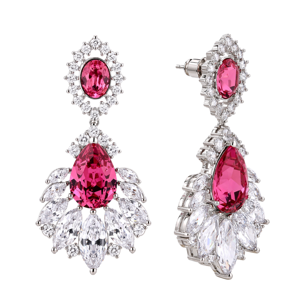Fuchsia Oval Crystal Marquise Fan Drop Earrings