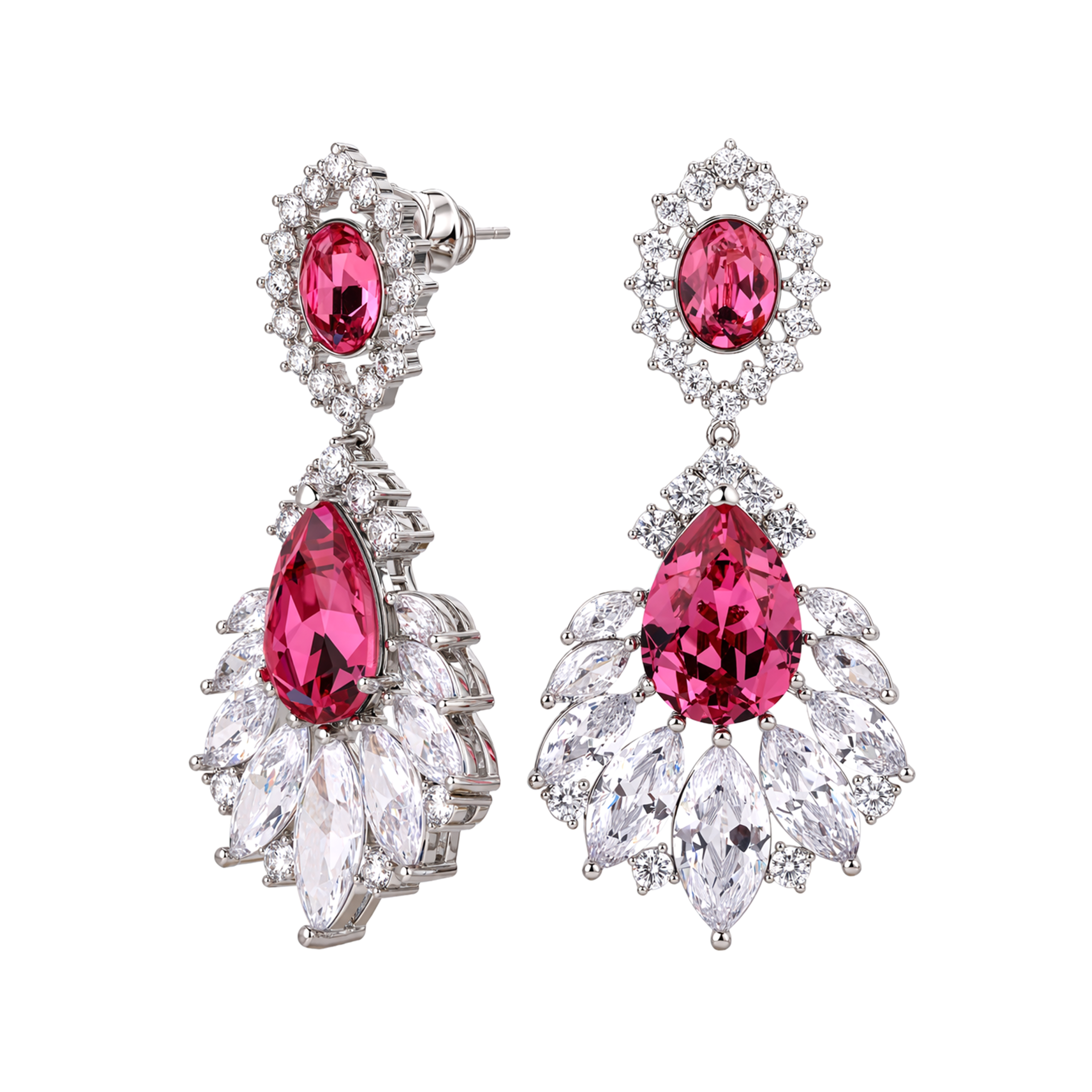 Fuchsia Oval Crystal Marquise Fan Drop Earrings