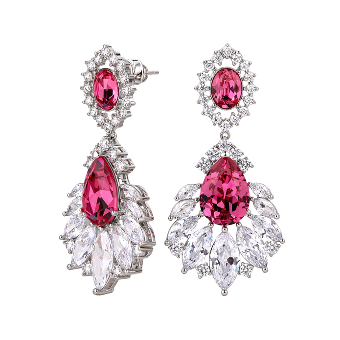 Fuchsia Oval Crystal Marquise Fan Drop Earrings