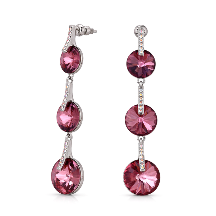 Mauve Rivoli Triple Round Crystal Drop Earrings