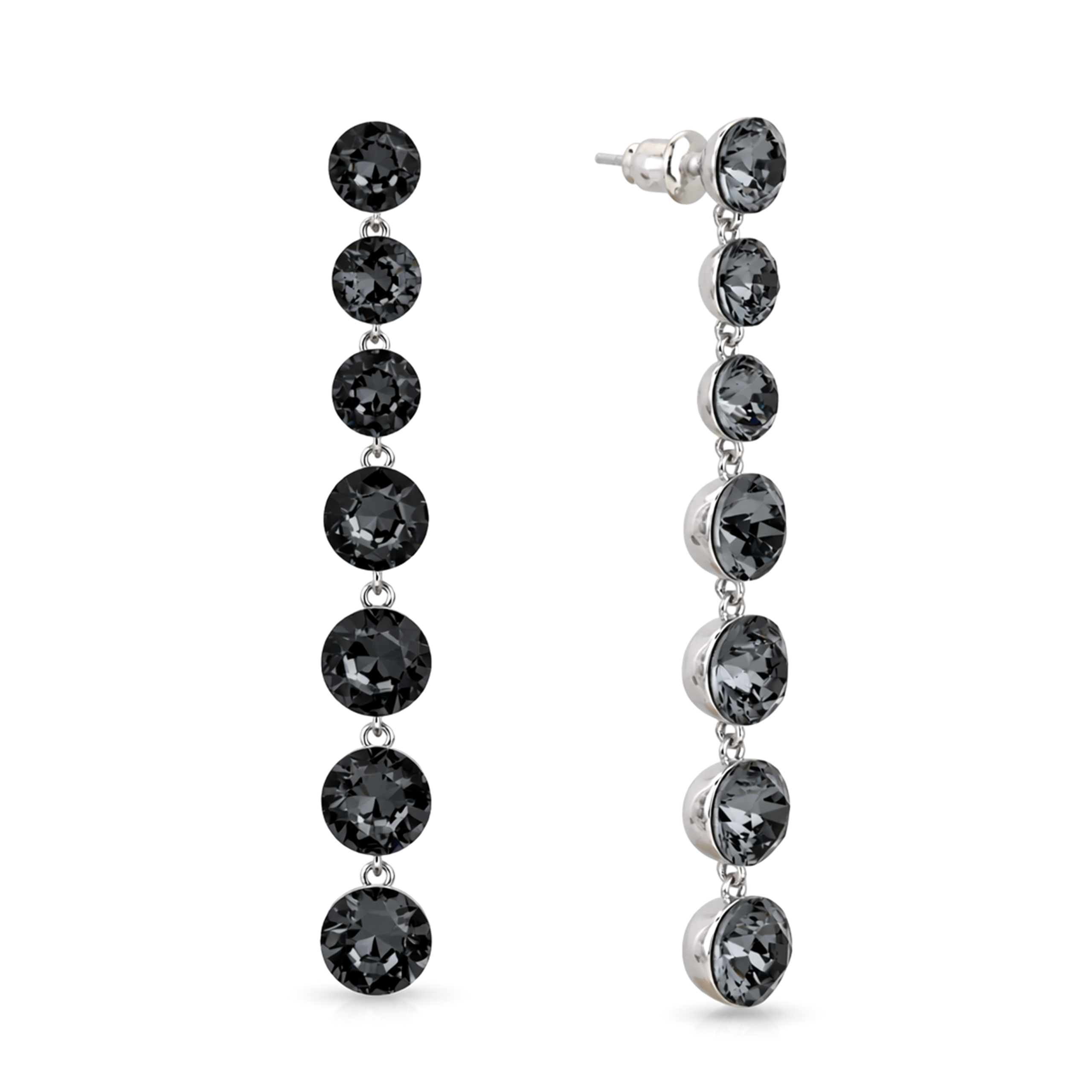 Black Crystal Graduated Round Drop Earrings