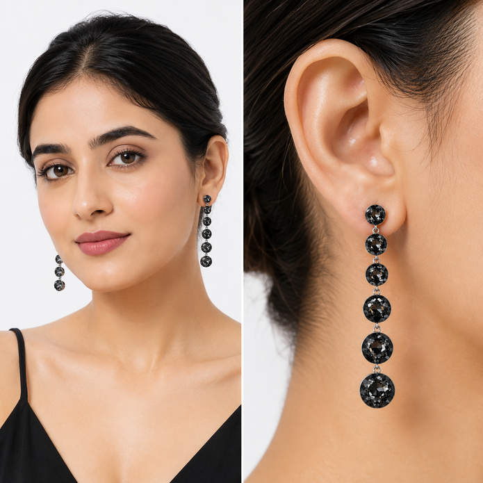 Black Crystal Graduated Round Drop Earrings