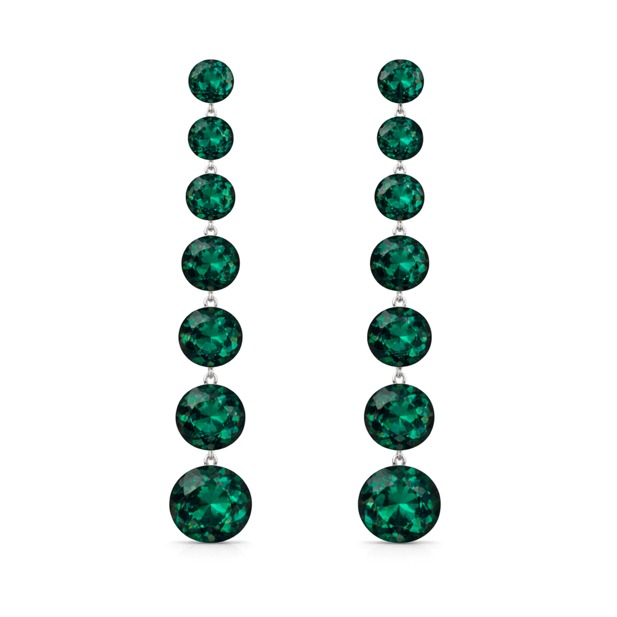 Emerald Green Graduated Round Crystal Drop Earrings
