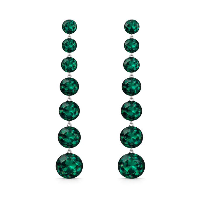Emerald Green Graduated Round Crystal Drop Earrings